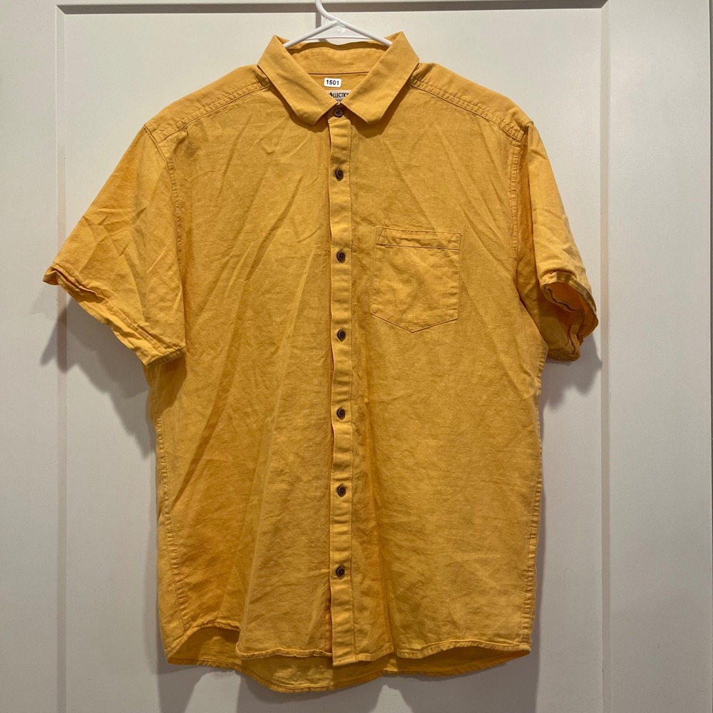 Armand Thiery Ecollection Mens Mustard Yellow Short Sleeve Button Down Shirt M